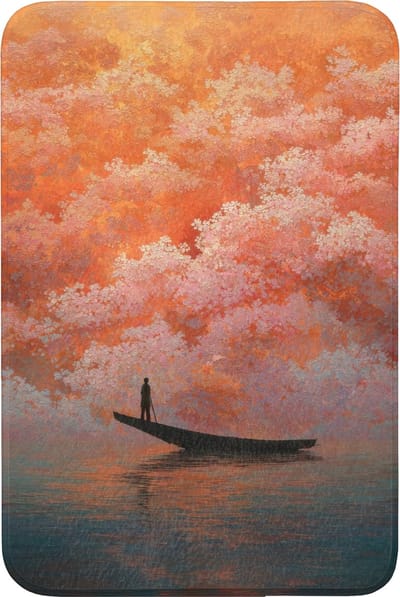 Badmat 60x90 cm - Antislip - Zee - Boot - Wolken - Oranje - Badmatten voor badkamer - Badkamermat - Douchemat - Badkamer mat