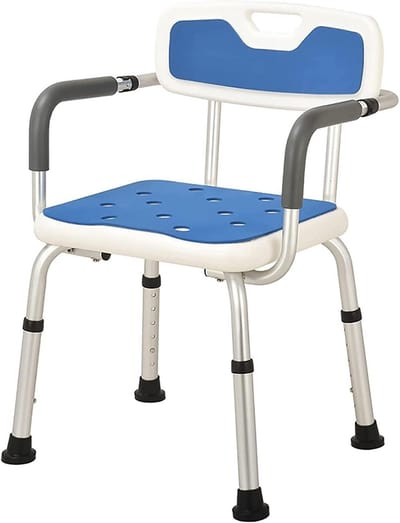 Douchestoel met Armleuningen - Badkamerstoel Hulpmiddel - Veilig Douchen - Verstelbare Hoogte - 66-79 cm - Blauw