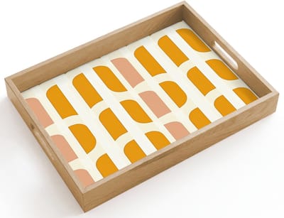 Dienblad hout 40x30 cm - Schootdienblad - Geometrisch - Patroon - Geel - Roze - Borrelplank rechthoek - Plateau dienbladen
