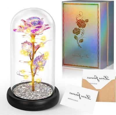 Oplichtende Roos - Glazen Koepel - Cadeau Geven - Kleurveranderend Effect - N.v.t. - Kleurrijk