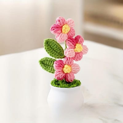 1 Stuk Handgemaakte Haak Bonsai met Kunstbloemen Charmant Gebreide Bloemen Centerpiece, Geschikt voor Huisdecoratie Perfect voor Pasen, Kerst