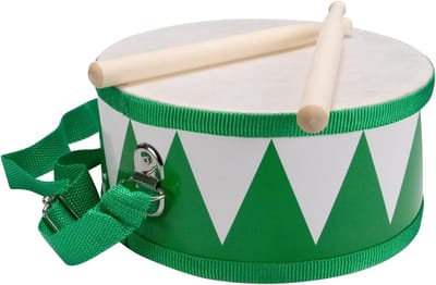 Houten Kindertrommel Groen en Wit met Draagriem en Stokjes - Muziekinstrument