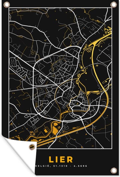 Muurdecoratie Lier - Kaart - Plattegrond - Goud - Stadskaart - 120x180 cm - Tuinposter - Tuindoek