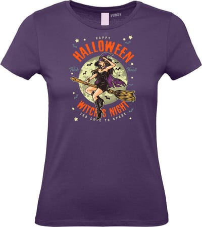 Dames t-shirt Witch Night | Halloween Kostuum Volwassenen | Halloween | Foute Party | Paars dames | maat XS