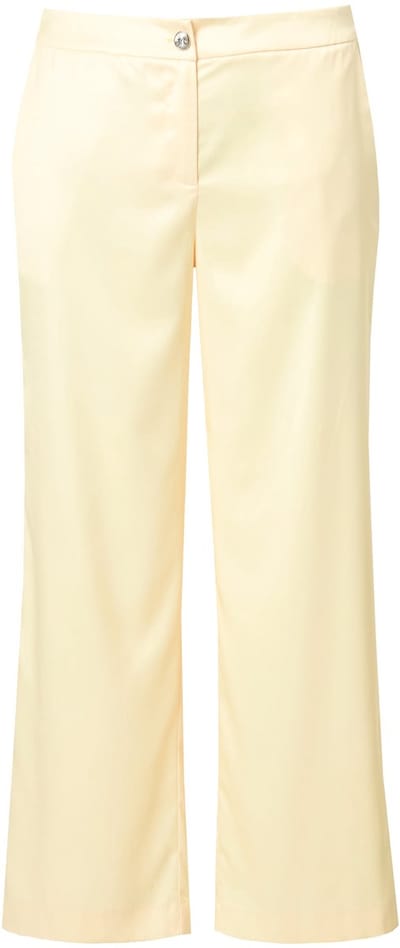 Ulla Popken - Dames - Broek Mary wijde rechte pijpen elastische tailleband - Bleekgeel - Maat 44