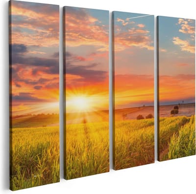 Artaza Canvas Schilderij Vierluik Zonsopgang Op Het Maïsveld - 80x60 - Foto Op Canvas - Canvas Print