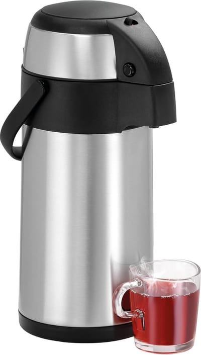 Pompthemoskan - Isolatiekan Drank - Warme Dranken Serveren - Dubbelwandige Isolatie - 3 Liter Inhoud - Grijs Zwart
