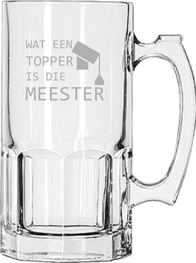 Gegraveerde Bierpul 1ltr Wat een topper is die meester