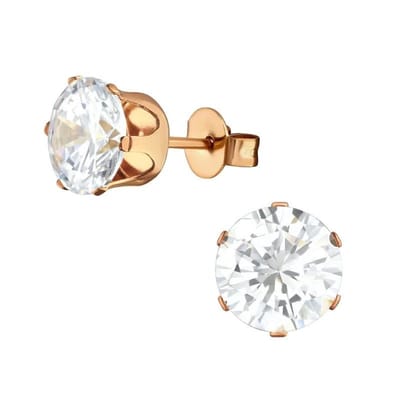 Aramat Jewels | Oorbellen | RVS Zirkonia Oorbellen Rond 3-8mm - Diverse Kleuren Oorstekers | Rosékleurig / 8mm / Transparant | | | Staal | Kinderen, Volwassenen | Verkleurd niet