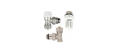 Radiatorconnect thermostatische radiatorkraan Comfort + voetventiel 1/2" O-ring x 16 mm knel chroom haaks.