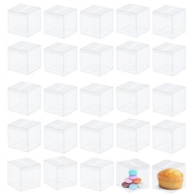 Dailygoods- Geschenkdoosjes 25 stuks - Transparante Dozen - Opvouwbare Taartdoos - Verpakking voor Snoep - 5 x 5 x 5 cm - Hoogwaardig PET-Materiaal - Verpakkingsdozen