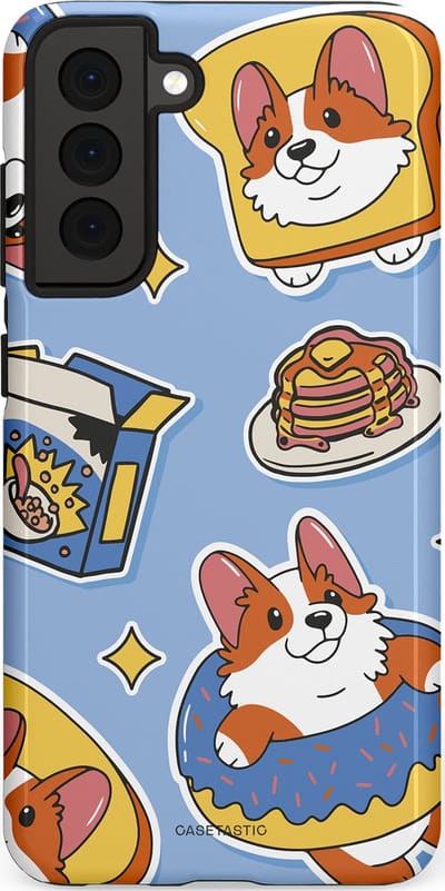 Casetastic Hoesje Geschikt voor Samsung S21 FE - Stijlvolle Beschermende Duo-layer Case - Hondenfeest Ontbijt