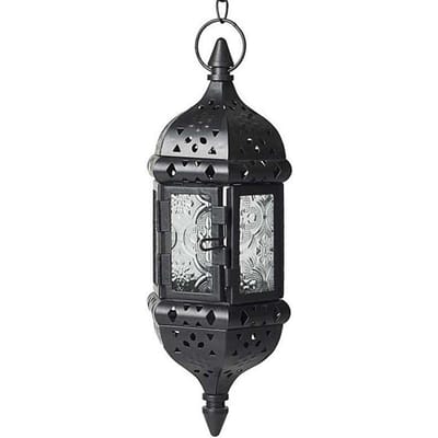 1 pièce Élégant Bougeoir Décoratif Style Marocain avec Chaîne Design Métallique Intriqué pour Maison Patio, Porche, Mariages & Décorations de Noël noir