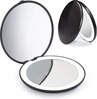 10X vergroting ,Make-up spiegel, tweezijdig , met led verlichting, , inklapbaar, Mini spiege 9cm -Zwart