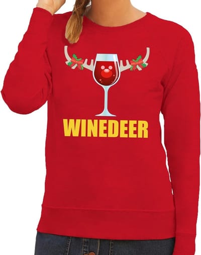 Bellatio Decorations Foute kersttrui - sweater - rood - wijn - Winedeer - voor dames - kersttruien - Funny - Drank XS