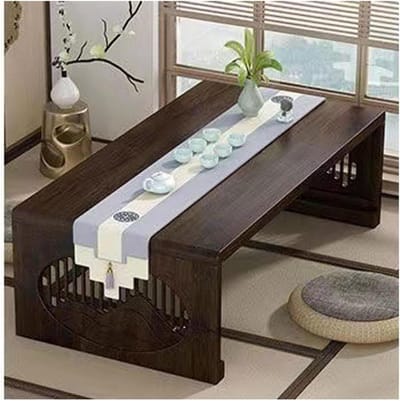 Koffietafel Bamboe - Bijzettafel Tatami - Woonkamer Gebruik - Gekerfd Ontwerp - 120cm - Walnoot