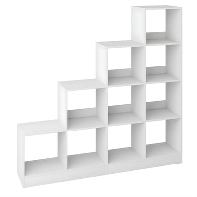 Boekenkast – Voor Woonkamer & Slaapkamer – Vakkenkast met 10 Open Compartimenten en Verstelbare Planken – Wit
