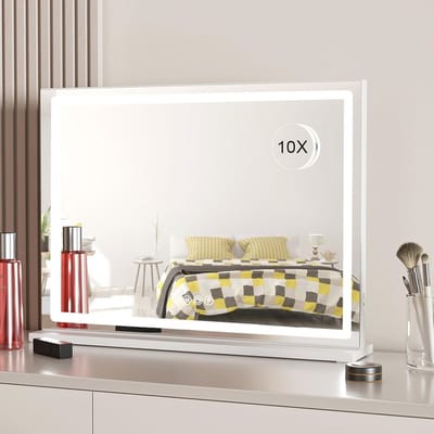 LED Make-upspiegel met Verlichting en 10x Vergroting – 3 Kleurverlichtingsmodi, USB Oplaadbaar, Ideaal voor Slaapkamer en Tafelblad