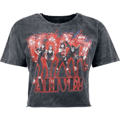 Kiss T-shirt - Alive - S tot 3XL - voor Vrouwen - antraciet