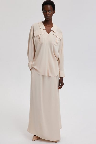 Touché Privé - Set van V-hals tuniek en rok - Beige - Dames