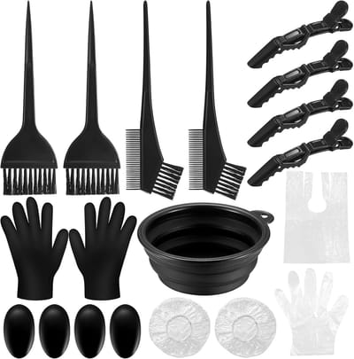 Haarverf Kwast Set - Haarkleuring Accessoires - Haarkleur Tool met Borstelkam, Mengkom, Verfkwast, Oorbeschermers - Zwart - 18-Delig