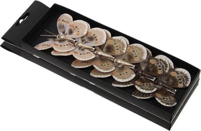 Othmar Decorations vlinders op clip - 12x st - bruin tinten - 8 cm - kunststof -kerstversiering