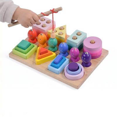 Magnetisch Visspel – Houten Montessori Speelgoed – Vormen Sorteren en Stapelen 3 in 1 – Reisspeelgoed – Educatief Peuterspeelgoed – Speelgoed 1 jaar – Speelgoed 2 Jaar – Speelgoed 3 Jaar