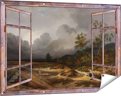 Gards Tuinposter Doorkijk Landschap bij Naderend Onweer - Willem Roelofs - 120x80 cm - Tuindoek - Tuindecoratie - Wanddecoratie buiten - Tuinschilderij