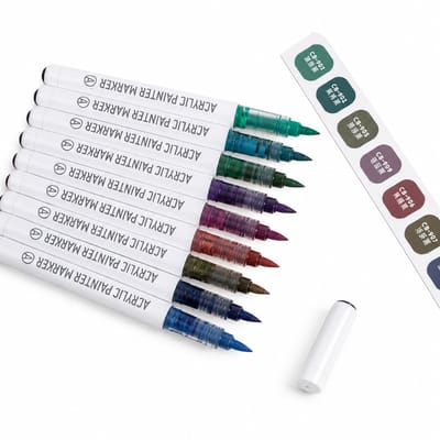 Acrylverfmarkers - 9 kleuren - zachte punt - vloeibare inkt - voor tekenen en doodling - basisverpakking
