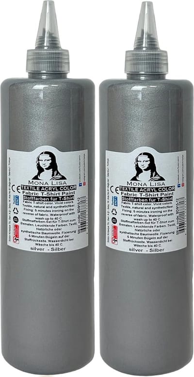 Südor Textielverf 1000 ml, zilver.Wasbestendige textielverf voor lichte stoffen. Wasmachinebestendig, wasbestendig. Fixatie door strijken (2 x 500 ml)