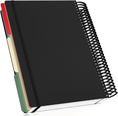 A4 Spiral Notitieboek 90g/m² met 120 Vellen en Scheidingsbladen - Zwart, Vierkante 5mm Ruitjes, Geschikt voor Notities en Plannen