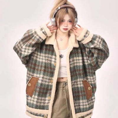 Veste en laine d'agneau rétro Design d'hiver Nouveau Style Court Imprimé Lâche Laine d'agneau Laine pour Femmes 2XL