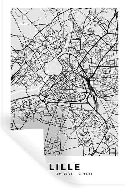 Muurstickers - Sticker Folie - Plattegrond - Lille - Stadskaart - Kaart - Frankrijk - 20x30 cm - Plakfolie - Muurstickers Kinderkamer - Zelfklevend Behang - Zelfklevend behangpapier - Stickerfolie