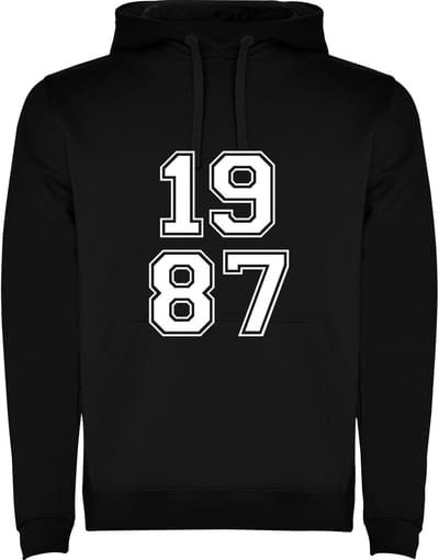 Zwarte Hoodie Varsity College Cijfers 1987 - Cijfers Wit - Opvallend Stoer - Mooi Maat M