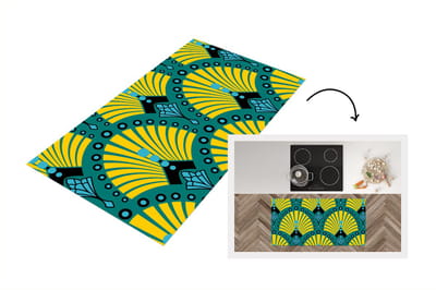 Keukenloper - Loper keuken - Art Deco - Patroon - Blauw - Geel - 120x60 cm - Keukenloper vinyl