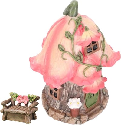 Tuin Decoratie Set - Miniatuur Huisje - Sprookjestuin Creëren - Waterdicht Hars - Huis 12cm - Meerdere Kleuren