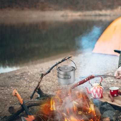 Tasse Pot Titane Lixada 900ml Ultralégère Portable Tasse avec Couvercle et Poignée Pliable Camping en Plein Air Randonnée Backpacking 900ml gray