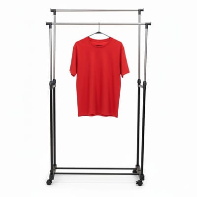 Storage Solutions Mobiel Kledingrek - op wieltjes - dubbele stang - verstelbaar - 160 cm - metaal