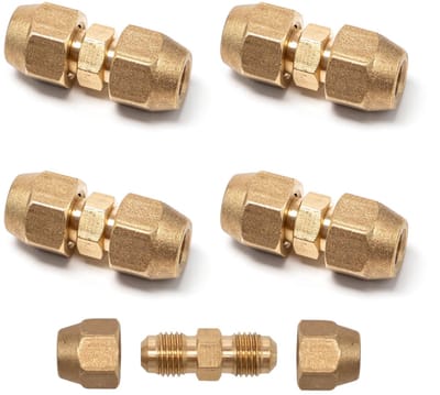 Dailygoody - Set van 4 Dubbele Nippels - Koppelingen Voor Airconditioning - Goudkleurig - Koper Verbindingen - Geschikt Voor 1/4 Inch Buizen - Duurzaa