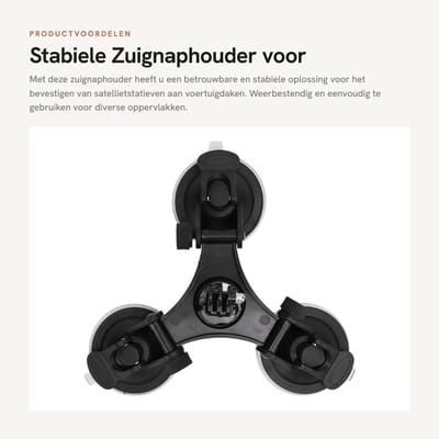 Dailygoods- Zuignaphouder Stabiele Montageset - Satelliet Statief - Weerbestendig - 3 Zuignappen - 10 kg Zuigkracht - Voor Gladde Oppervlakken - Zuignapsteun