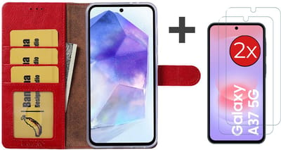 Hoesje met 2 Stuks Screenprotectors Geschikt voor Samsung Galaxy A37 – Arara bookcase met pasjeshouder - Rood