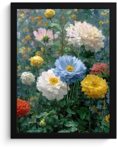 Poster in lijst - Fotolijst 30x40 cm - Posters - Close-up - Veld - Bloemen - Kleurrijk - Posterlijst zwart - Decoratie - Wanddecoratie woonkamer - Muurdecoratie slaapkamer