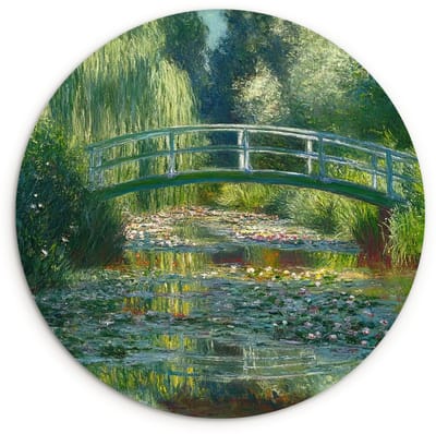 WallCircle® Wandcirkel 120x120 cm - Muurcirkel Brug - Hout - Vijver - Waterlelies - Muurdecoratie woonkamer - Wanddecoratie slaapkamer - Kamer decoratie accessoires - Ronde schilderijen XXL
