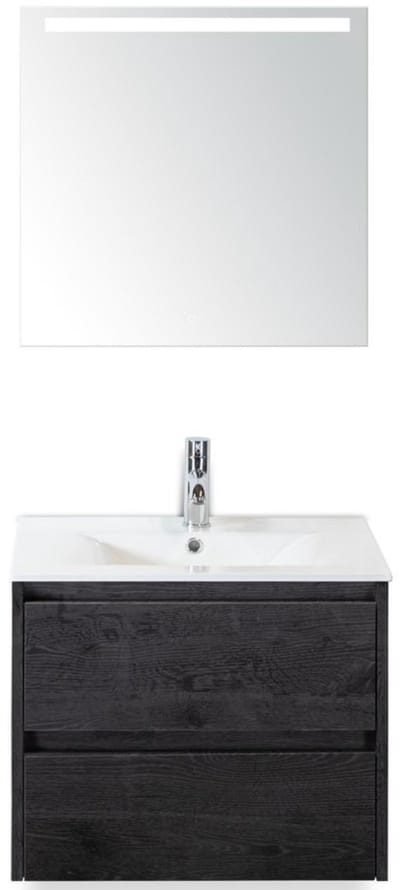 Dante Badmeubelset 60 cm - Black Oak - Keramische Wastafel Wit Enjoy met Sence Spiegel