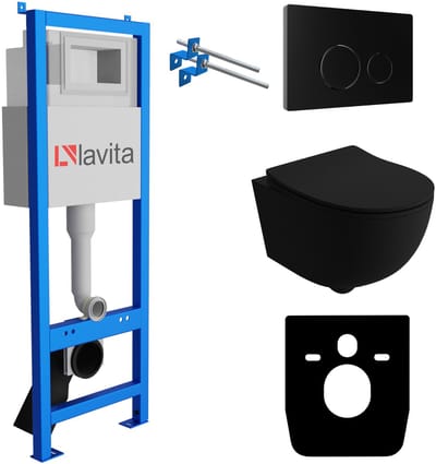 LAVITA LAV 101 + BRAVA BLACK - Toiletset Compleet - Smal 40cm - Wandcloset Zwart Mat Randloos - Inbouwreservoir