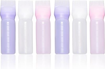 6 stuks applicatorflesjes haar, 120 ml haaroliefles, haarolie applicatorfles, wortelkam, applicatorfles, haarkleurflessen, haarkleurkwast, fles (wit, paars, roze)