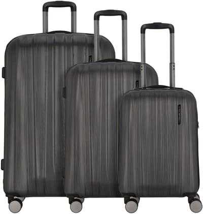 Polestream Moonrock 4 wielen Kofferset 3-delig met uitbreidingsplooi - Harde bagage - TSA slot - black brushed