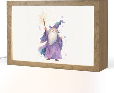 Nachtlampje 30x20 cm - Kinder lampje - Tovenaar - Magie - Paars - Tafellamp kinderkamer - Slaapkamer lamp - Bedlamp kinderen - Kinderlampje stopcontact - Wandlamp babykamer - Nachtlampjes