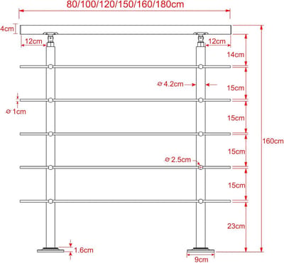 RVS Trapleuning 80 cm met 5 Dwarsbalken voor Binnen en Buiten