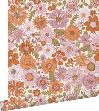 ESTAhome behang retro bloemen paars en oranje - 53 cm x 10.05 m - 130961